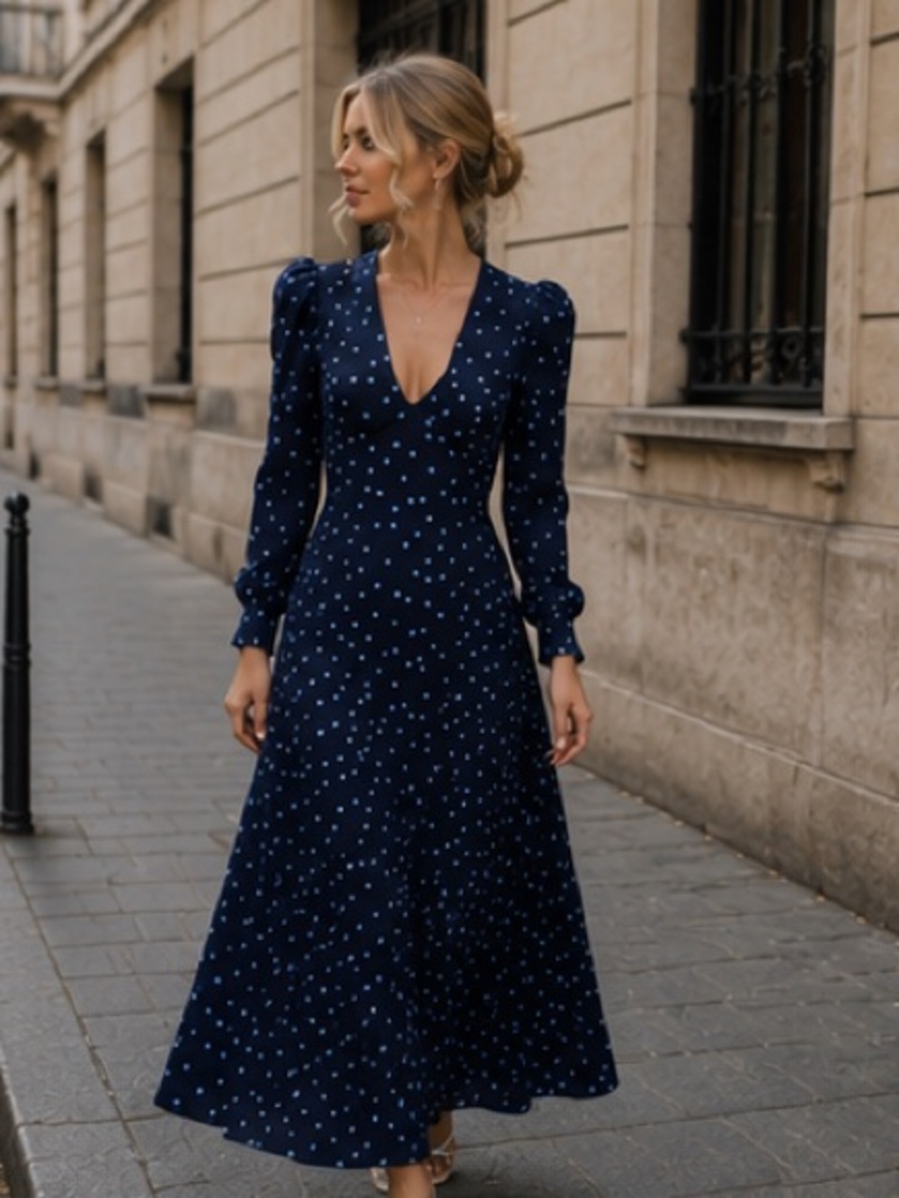 Zara puff shoulders polka dot dress blogge…